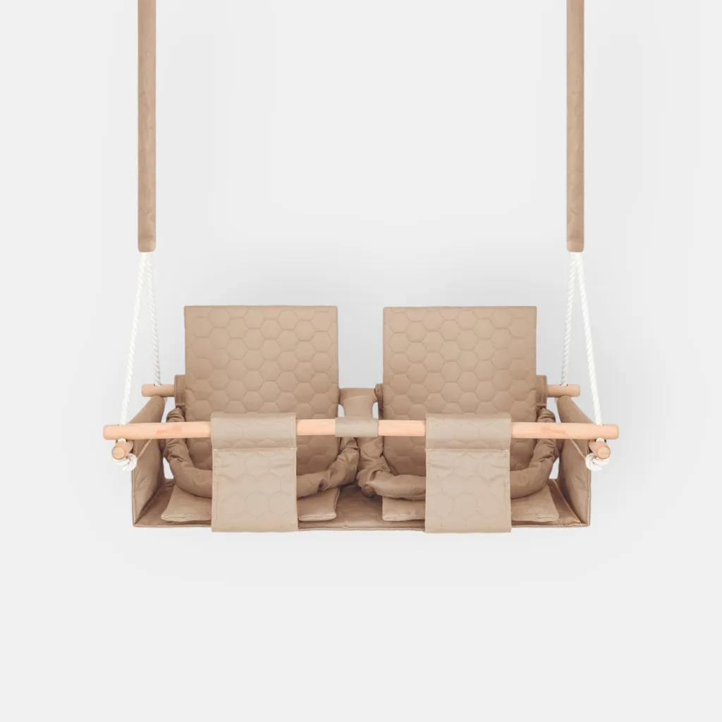Siège de balançoire double pour bébé et tout-petit, fabrication UE beige
