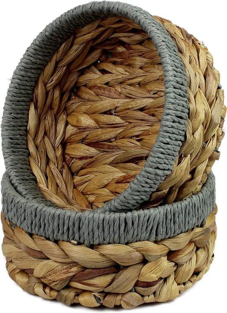 Petite boîte ronde en bois 18 cm avec bords gris pour rangement chic
