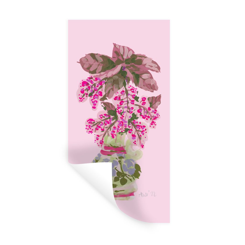 MuchoWow Wandtattoo Wandsticker Wandaufkleber Blumen - Vase - Rosa - Pflanzen 20x40 cm Selbstklebend und Repositionierbar - Selbstklebend - Fotot...
