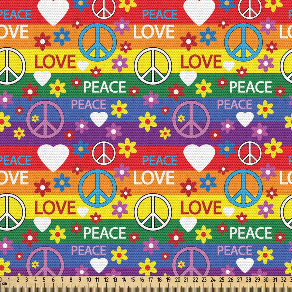 Tissu Hippie Énergie Positive 3 Mètres 148x300cm Multicolore et Joyeux