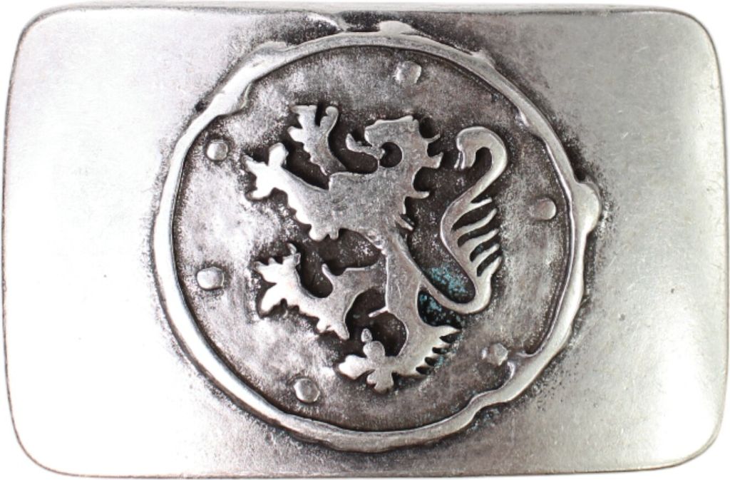 FRONHOFER silberne Trachtengürtelschnalle, Bayerischer Löwe, 4 cm Gürtel