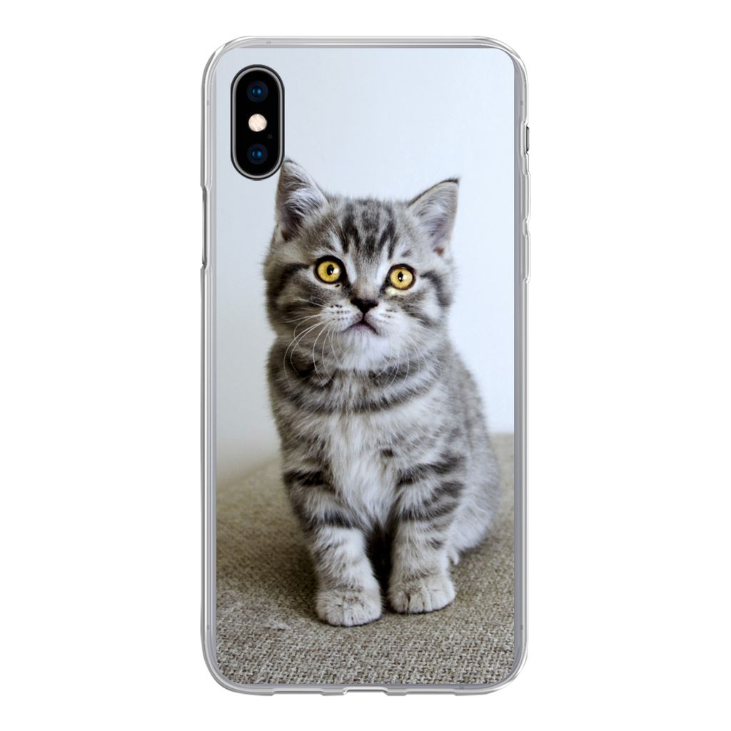 MuchoWow Handyhülle Schutzhülle Hülle für iPhone Xs Kätzchen - Augen - Gelb - Mädchen - Kinder - Jungen - Kinder Silikon Softcase Handy Hü...