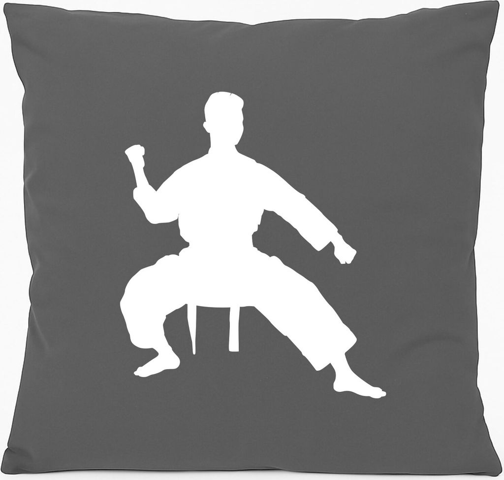 Huuraa Sofakissen Taekwondo Silhouette Geschenk 40x40cm mit Füllung Steel Grey Baumwolle Taekwondo Mitbringsel