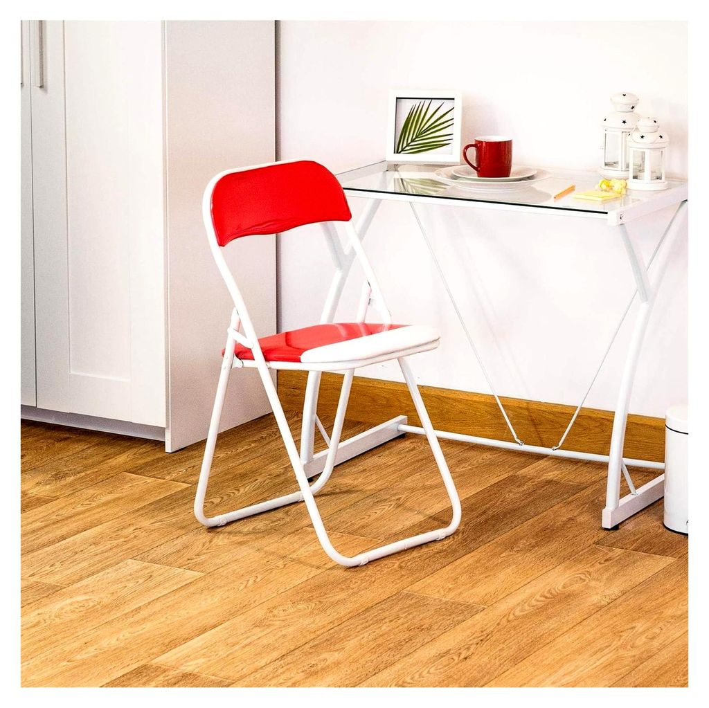 Gepolsterte Klappstühle in Rot - 2er-Pack - Faltbarer Schreibtischstuhl mit Metallrahmen für Büro, Esszimmer, Küche