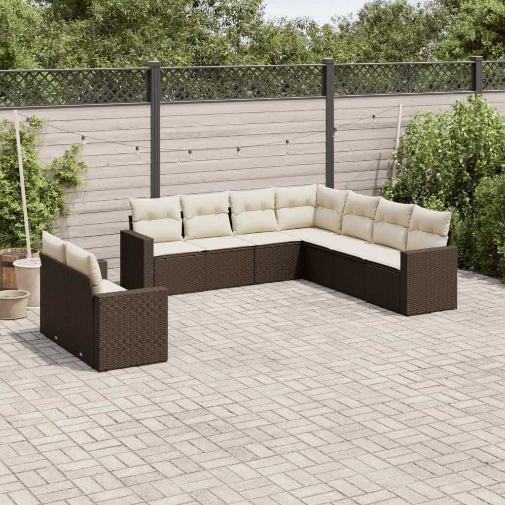 Maison Exclusive - 9-tlg. Garten-Sofagarnitur mit Kissen Braun Poly Rattan