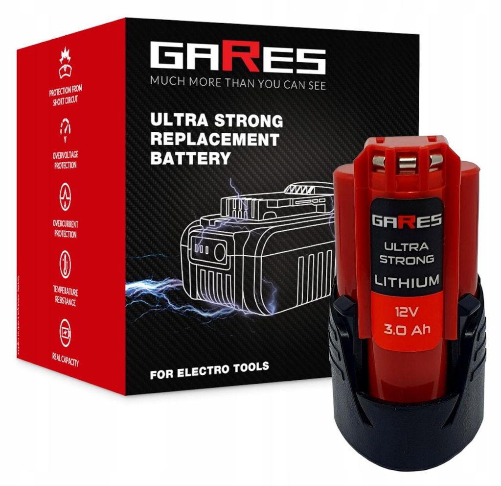Gares Akkupack zum Zellentausch für Milwaukee M12 B2 B3 2403-22 BID-0 2312-21 | 12 V 3 Ah Li-Ion | Ersatz-Zellenpack für Werkzeugakkus | Profi-Qu...
