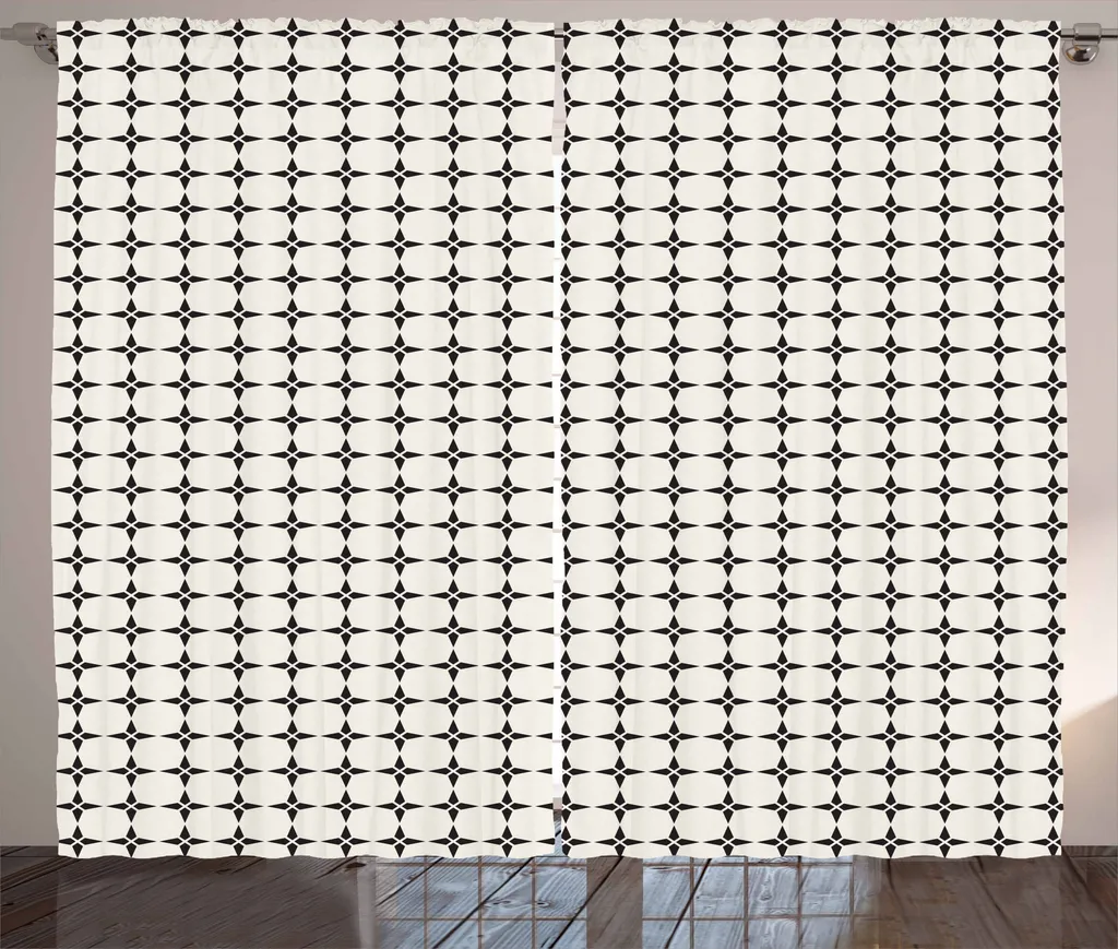 ABAKUHAUS Tenda geometrica rustica, disegno geometrico a stelle, tenda con passanti e ganci per camera da letto, 280 x 175 cm, grigio antracite e avorio