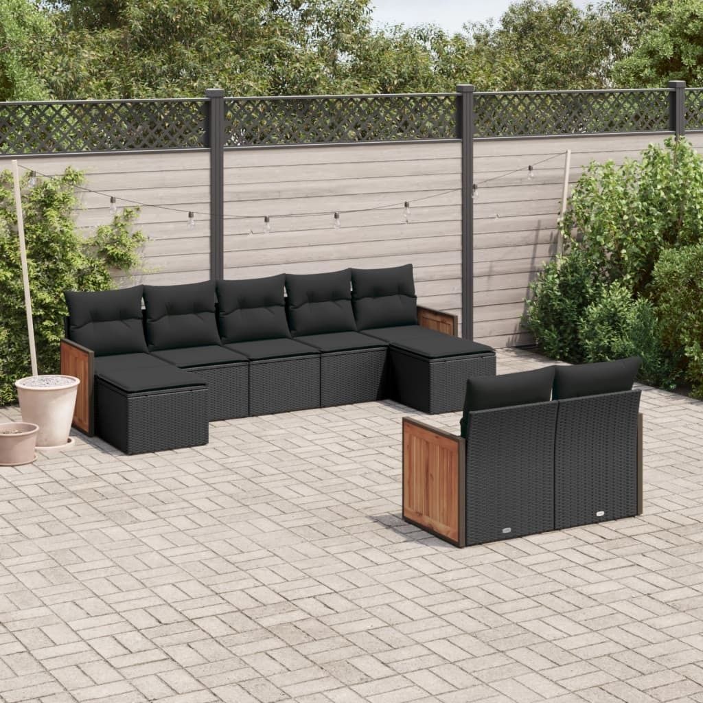 Design 9-tlg. Garten-Sofagarnitur mit Kissen Schwarz Poly Rattan, Gartenmöbel-Sets 2024 Neu