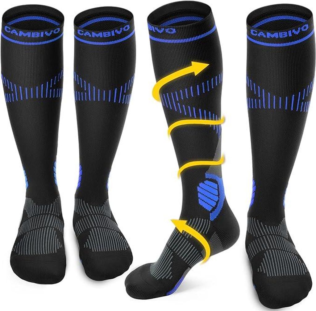 CAMBIVO Kompressionsstrümpfe Herren Damen 2 Paar, Stützstrümpfe 15-20 mmHg, Gepolsterte Kompressionssocken, Compression Socks, Atmungsaktiv Sock...