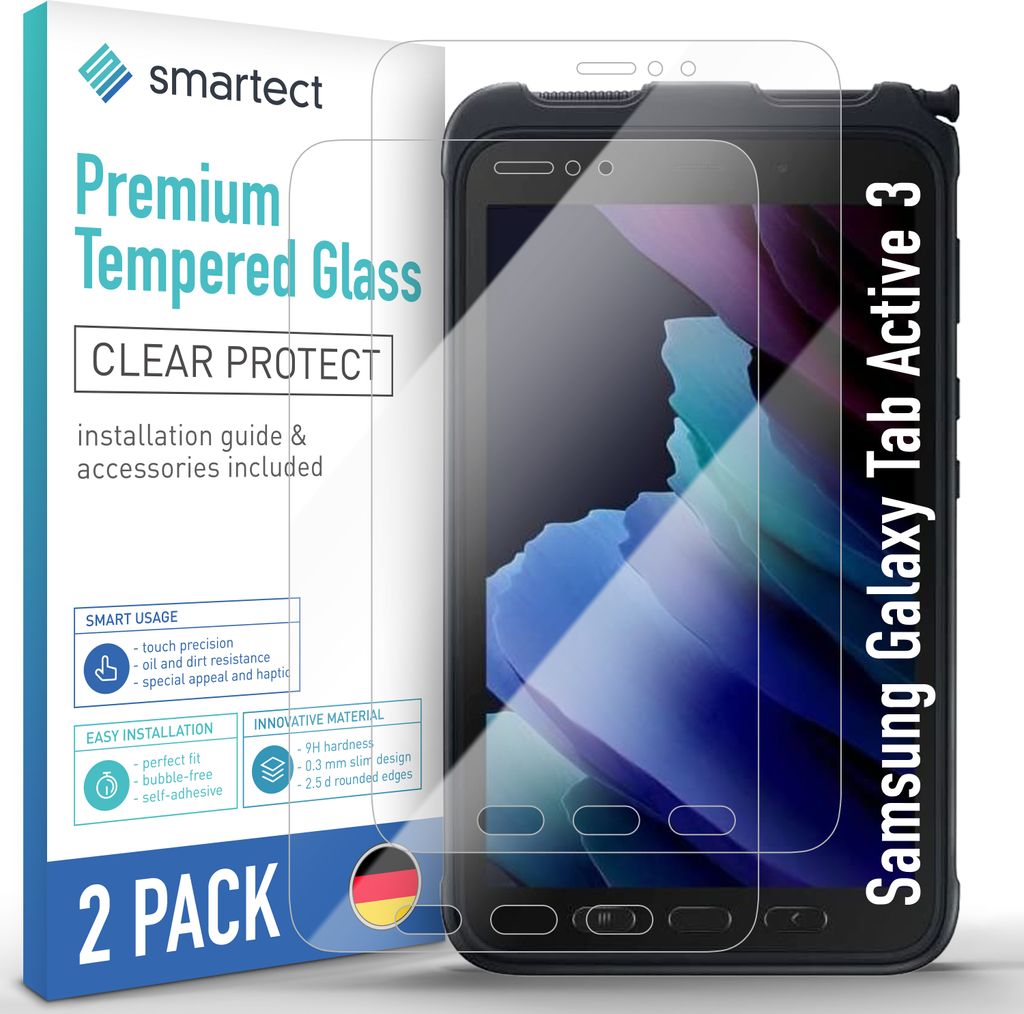 2x Schutzglas Panzerfolie Klar für Galaxy Tab Active 3 Displayschutz Hartglas