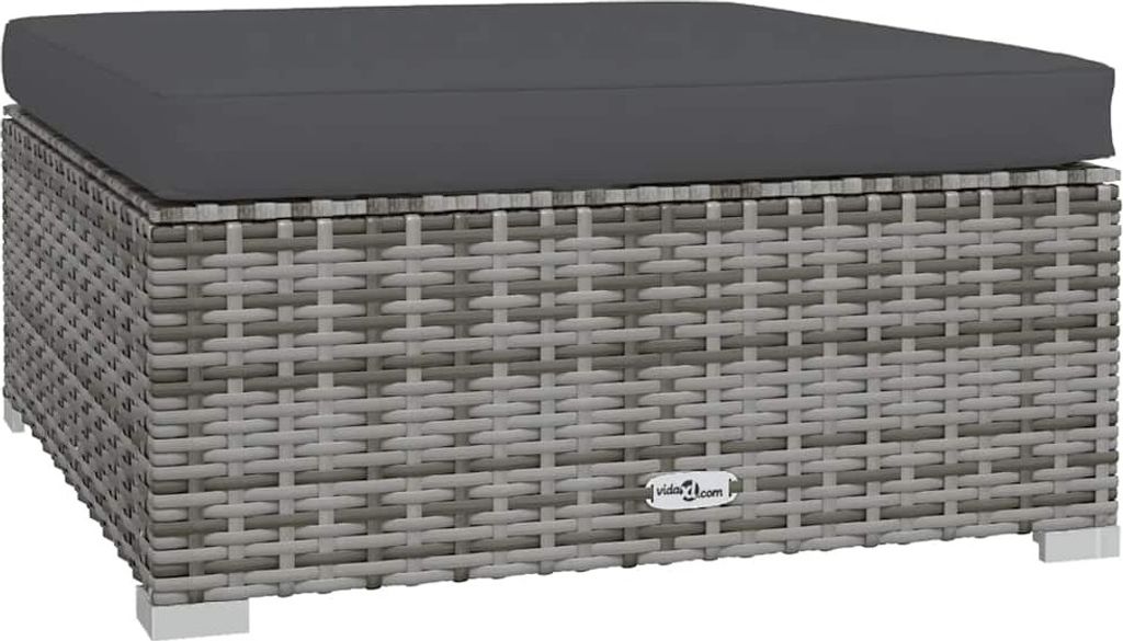 vidaXL Garten-Fußhocker mit Kissen Grau 70x70x30 cm Poly Produktbild 