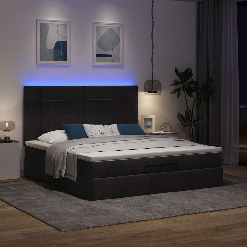 CLORIS Ottoman-Bett mit Matratze & LEDs Schwarz 160x200 cm Stoff - Klassische Betten 612