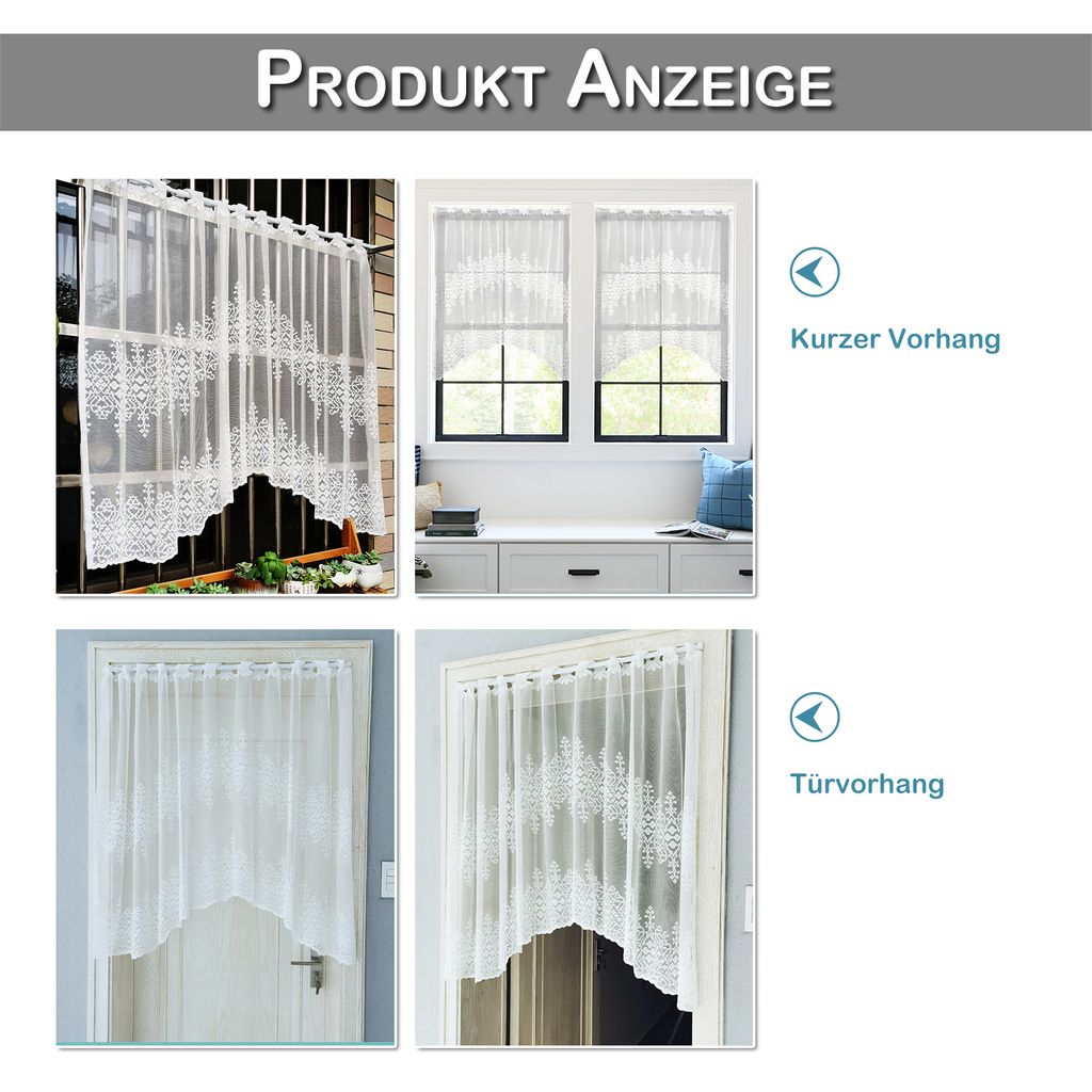 Weiße Jacquard-Gardine 300x110 Cm – Fertig Zum Aufhängen, Pflegeleicht & Bügelfrei Für Küchenfenster & Mehr