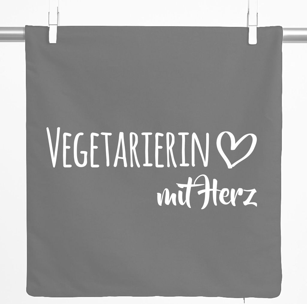 Huuraa Kissenbezug Vegetarierin mit Herz 40x40cm Steel Grey Baumwolle Dekokissenbezug Geschenkidee
