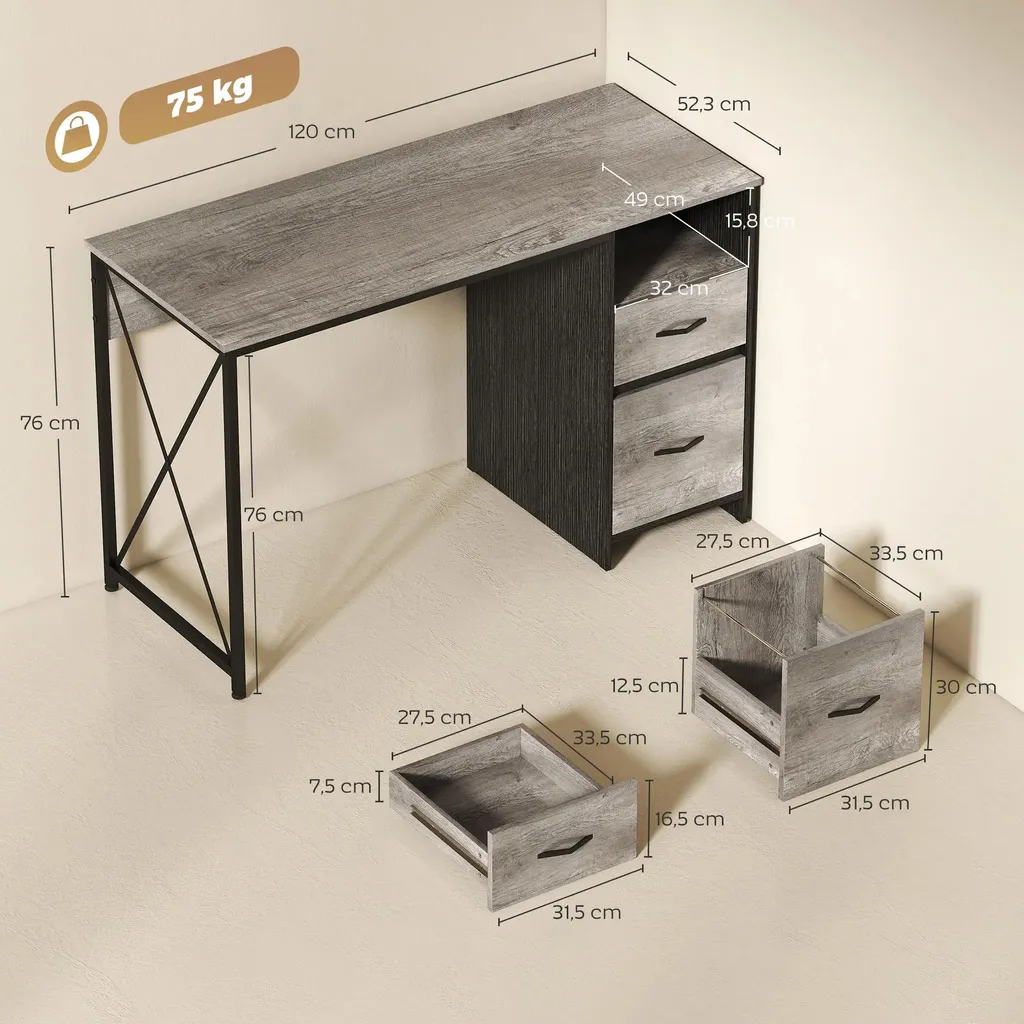 Bureau d'ordinateur anti-rayures 120 cm gris clair - Stable 75 kg