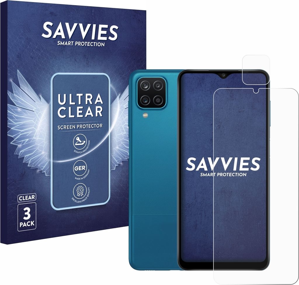 6x Für Samsung Galaxy A12 (Display+Kamera) Schutzfolie Savvies Displayschutz Display Schutz Folie Klar Transparent