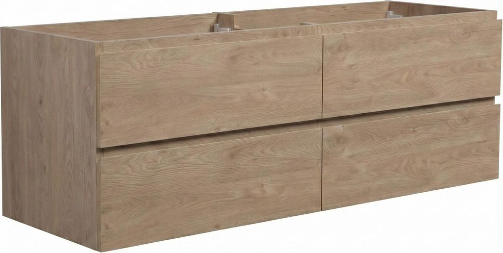 Badplaats Waschbeckenunterschrank Angela 140 x 48 cm Kastanien Eiche - Hängender Badezimmerschrank mit 4 Schubladen, Vormontiert und mit Soft-Close