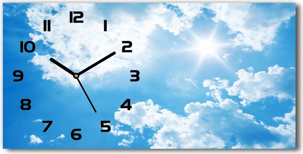 Wanduhr aus Glas – 60x30 cm - Glasbild - Glasuhr - Gehärtetes Glas - schwarze-zeiger - Wolken im Himmel