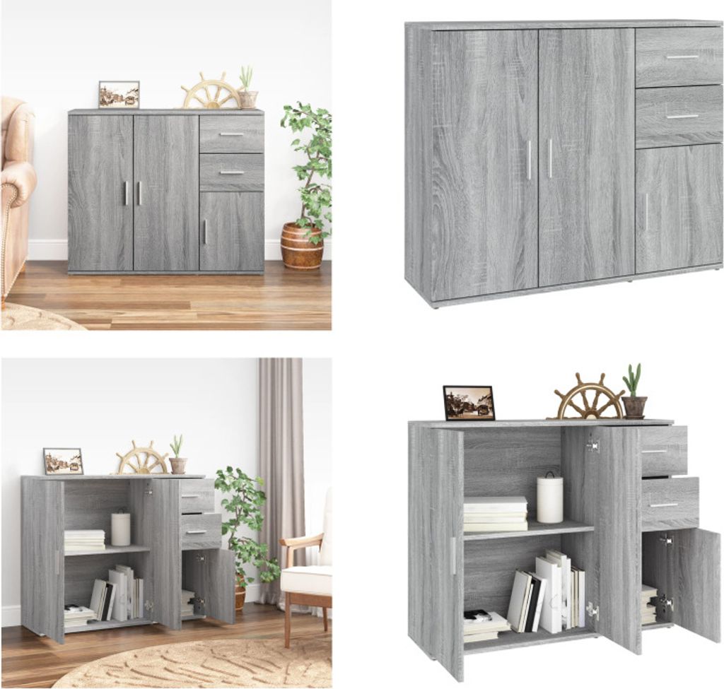 vidaXL Sideboard Grau Sonoma 91x29,5x75 cm Holzwerkstoff - Sideboard - Sideboards - Schrank - Aufbewahrungsschrank