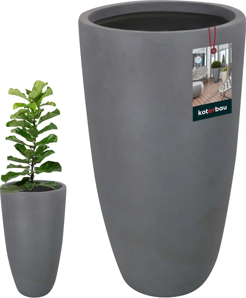 Pot de Fleurs Léger et Robuste 62cm Vase de Sol Gris Résistant au Gel