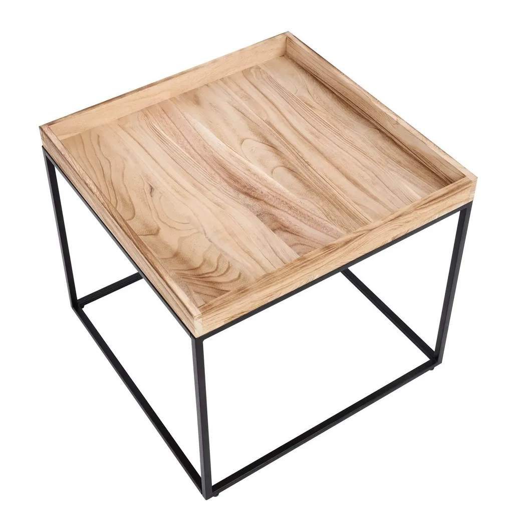 Table basse carrée en bois massif et structure métal style industriel - 5