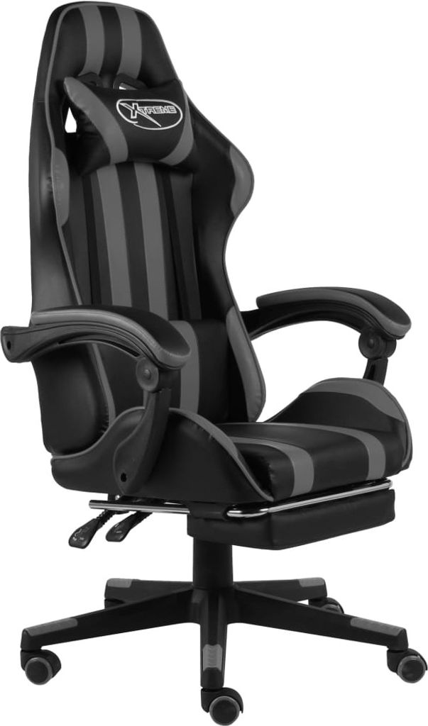 Gaming-Stuhl mit Fußstütze Schwarz und Grau Kunstleder