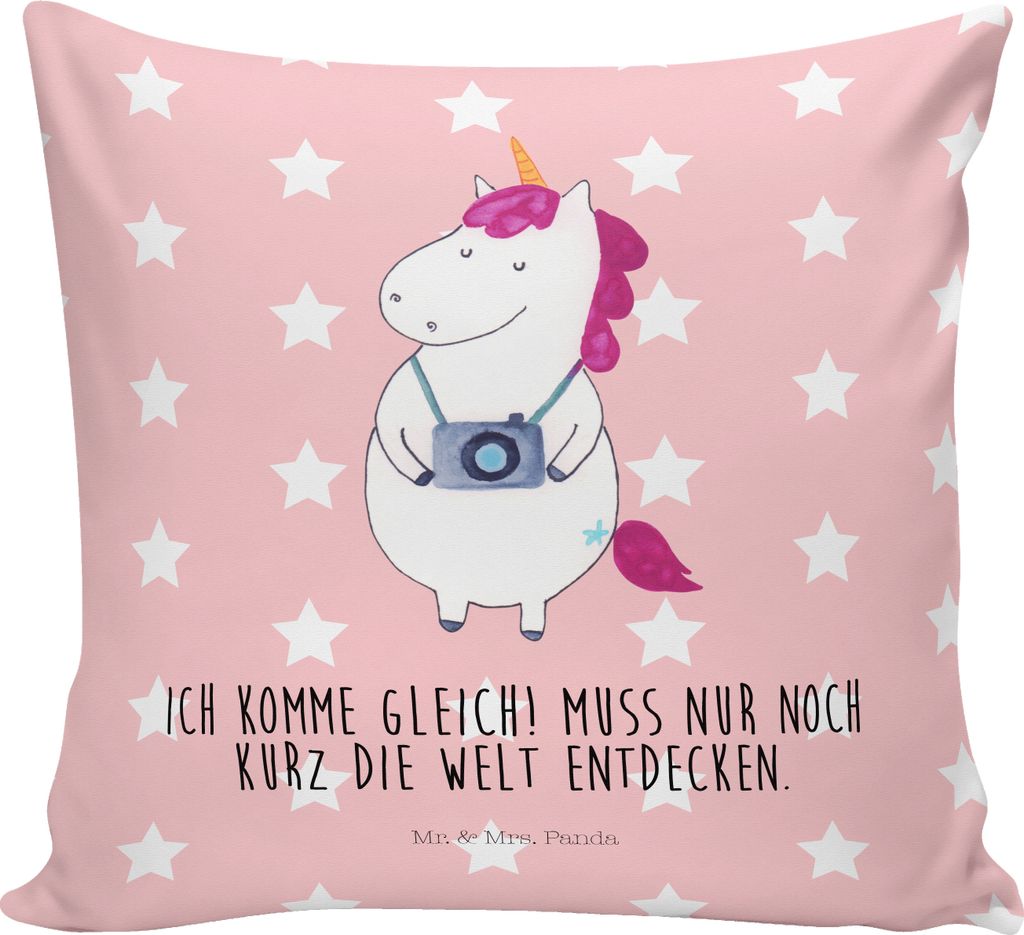 Mr. & Mrs. Panda kuschelkissen 40x40 Einhorn Fotograf - Rot Pastell - Geschenk, Dekokissen, Einhörner, Unicorn, Sofa Kissen, Fotografie, Deko, Kam...