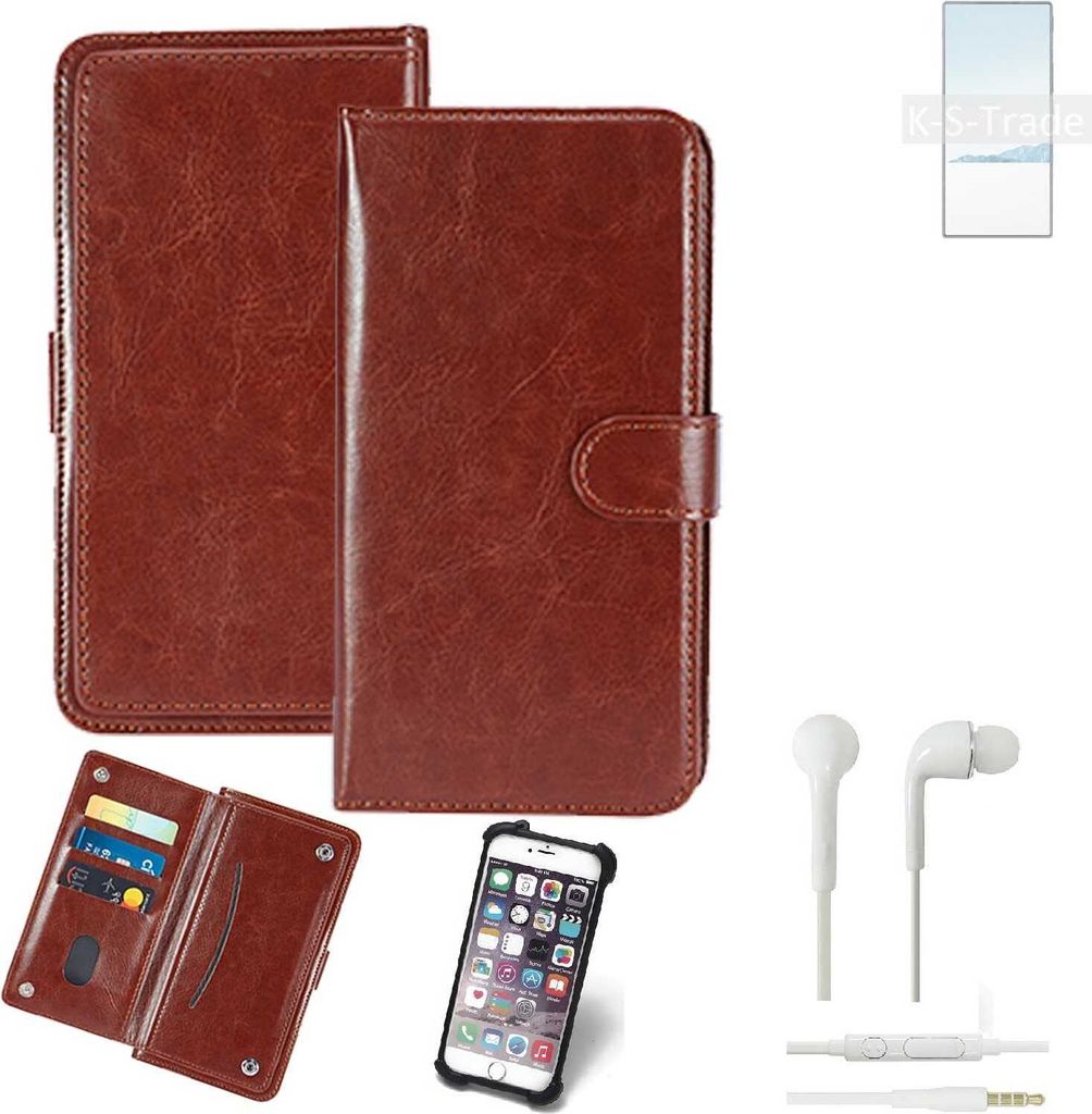 K-S-Trade 360° Hülle kompatibel mit nubia Z50 Ultra inkl. Headphones braun Kunstleder Case BookCase WalletCase Kunstlederederhülle Handyhülle,