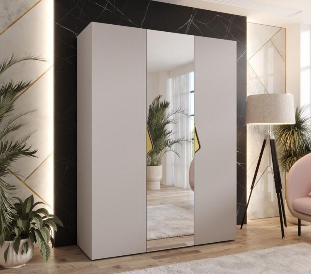 Dreitüriger Kleiderschrank 150 cm AMARIS 2 - Kaschmir / goldene Griffe