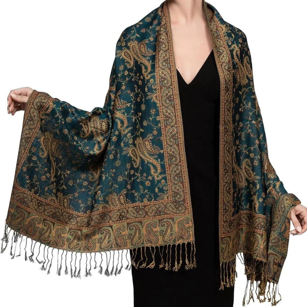 Szal Pashmina - Dwustronny wzór paisley - Zielony Zdjęcie produktu 