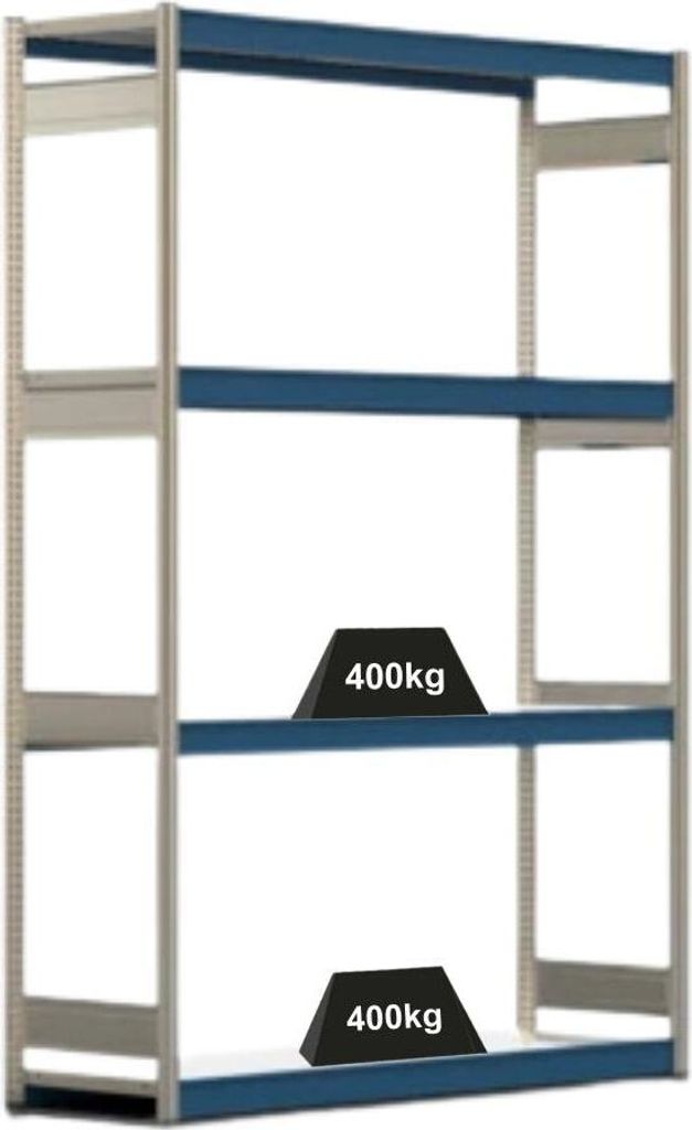 Weitspannregal ELCH Stecksystem T-Profil | Grundregal | HxBxT 250x175x60cm | 4 Ebenen | Stahlplatten-Fachboden | Fachlast 400kg | Enzianblau