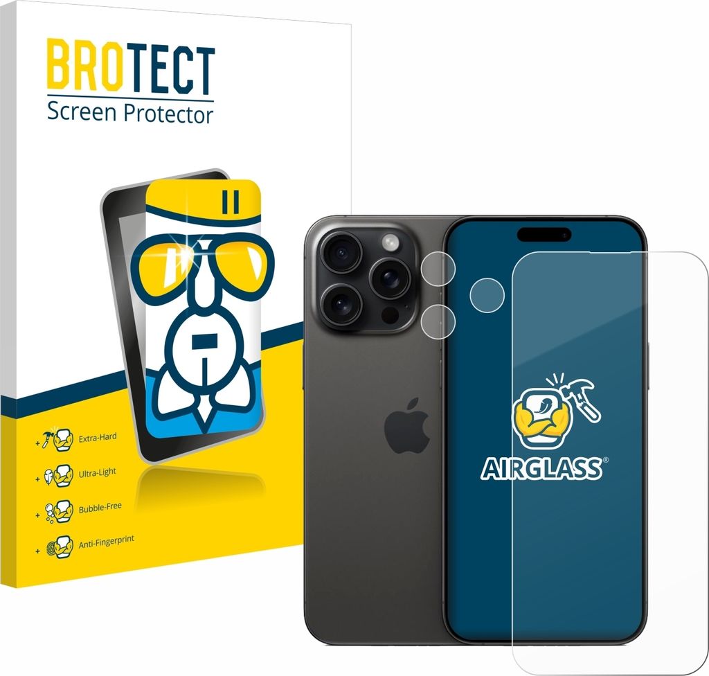 BROTECT Schutzglas für Apple iPhone 15 Pro Max (Display+Kamera) Schutzfolie Panzer Folie Glas Display Schutz klar