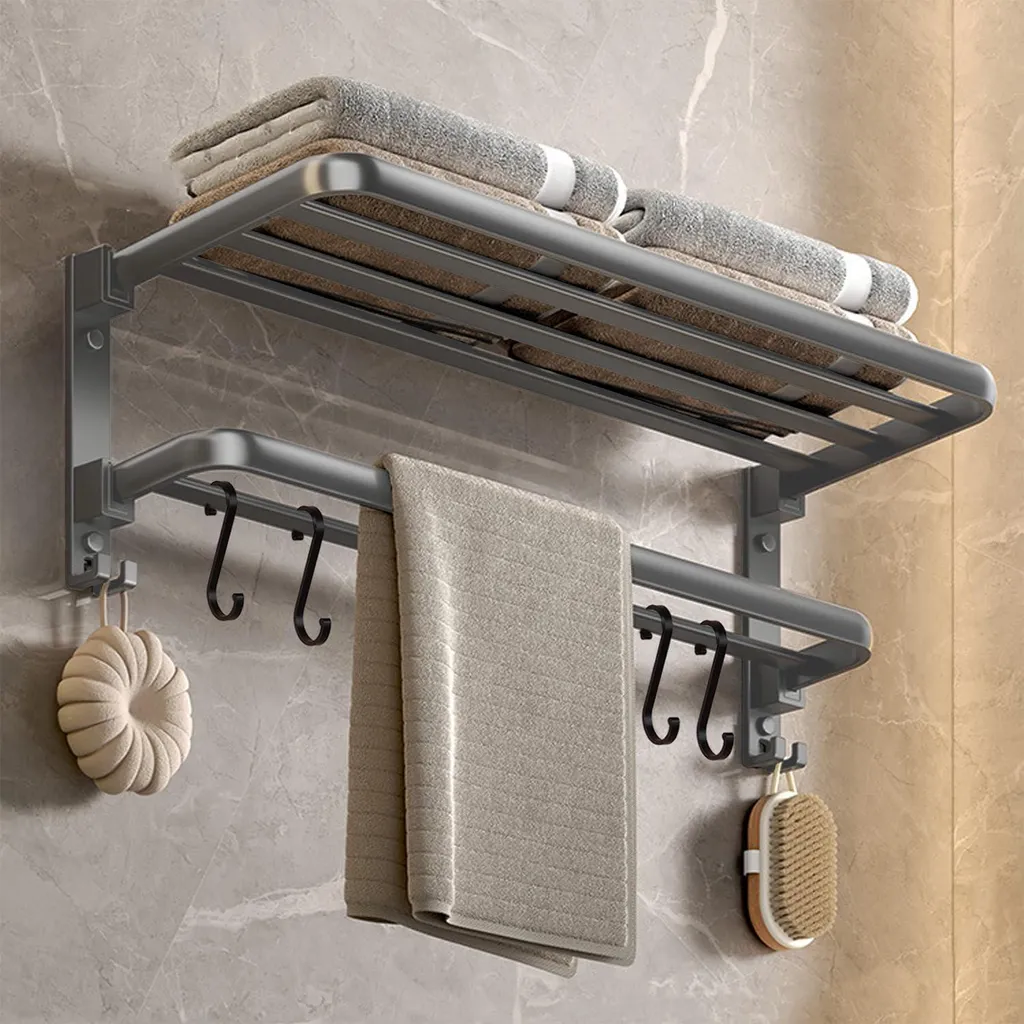 Porte-serviettes double gris mat 58cm adhésif sans perçage Premium