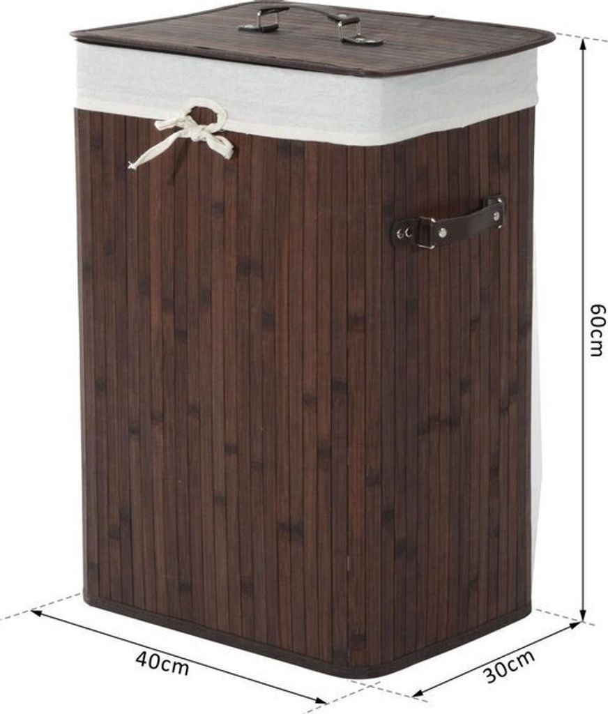 Homcom wasmand, rechthoekig, donkerbruin, bamboe, 72 liter, Productafbeelding 