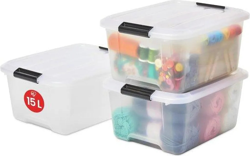 Boîte de rangement empilable 15L transparente avec couvercle à clips