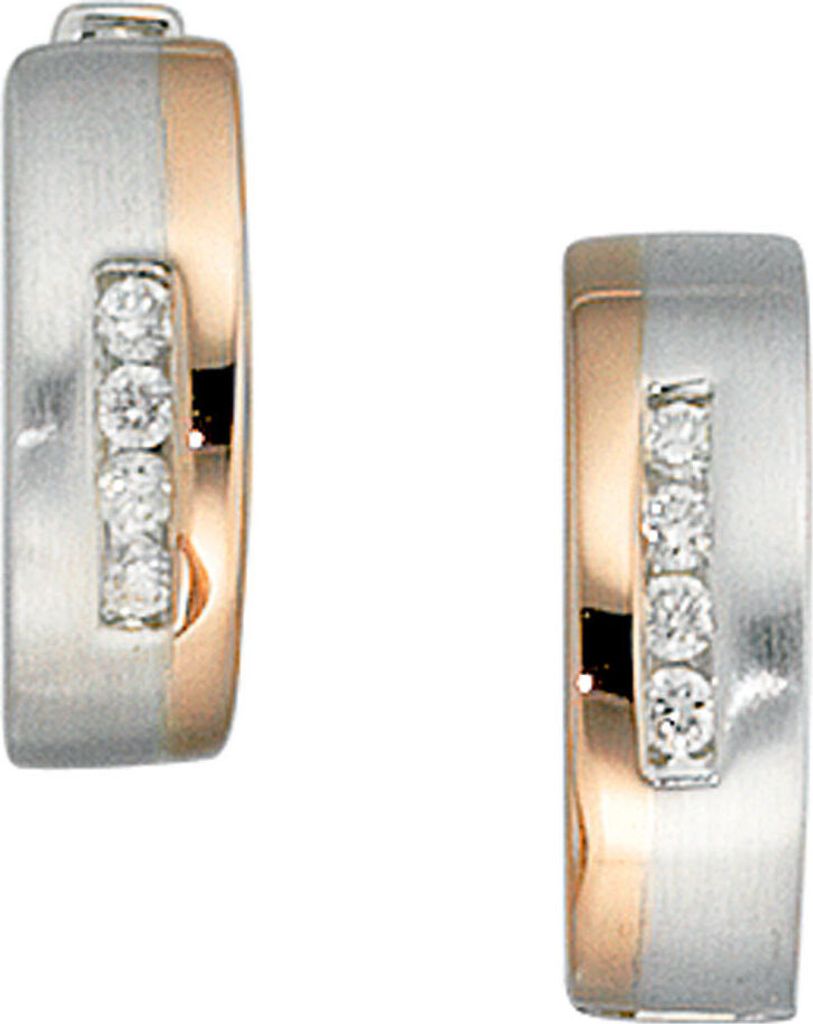 Creolen Ohrringe mit 8 Diamanten Brillanten 585 Gold Weißgold & Rotgold Damen
