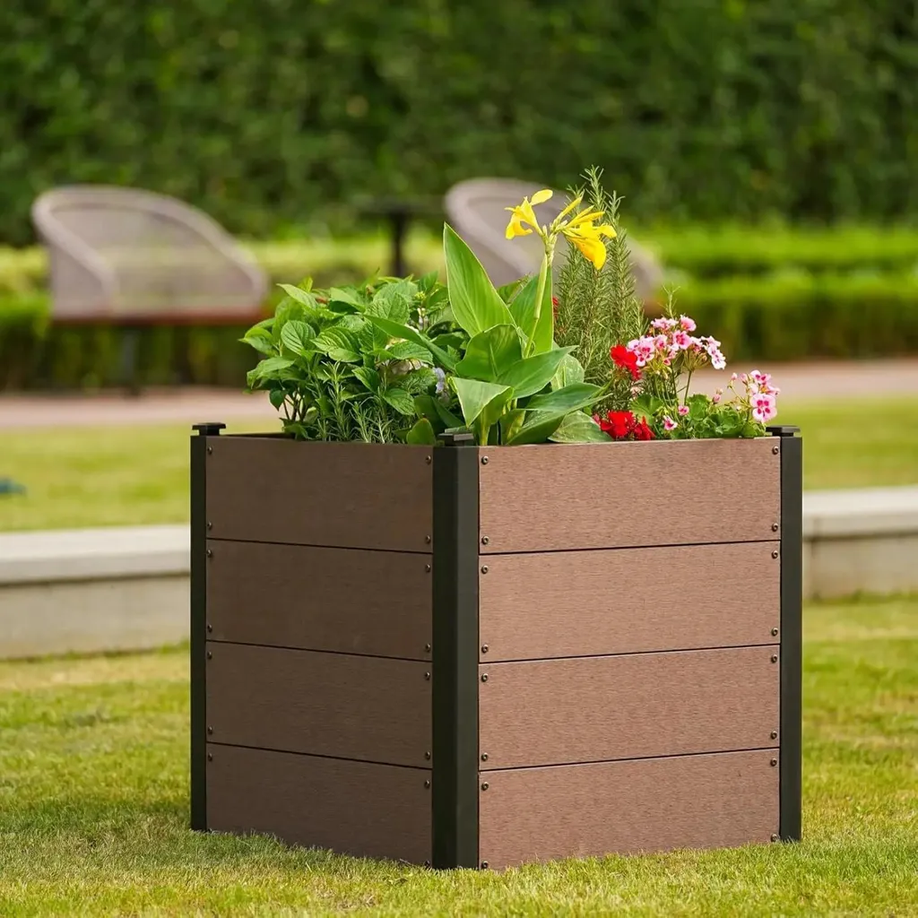 Potager sur pied en WPC gris anthracite pour terrasse et balcon