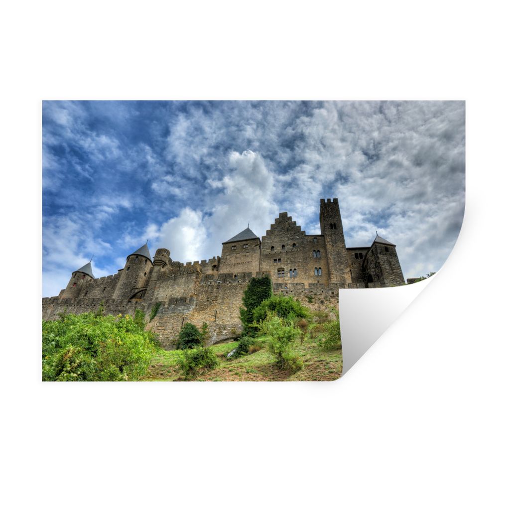 MuchoWow Wandtattoo Wandsticker Wandaufkleber Carcassonne - Wolken - Schloss 90x60 cm Selbstklebend und Repositionierbar - Aufkleber