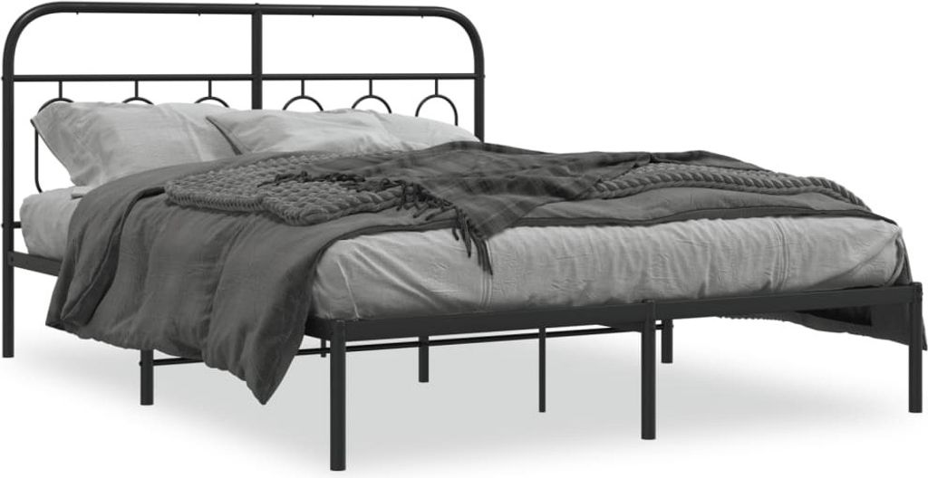 Schlichtes Bettgestell mit Kopfteil Metall Schwarz 140x200 cm Klassische Betten Schlafzimmer DE8719