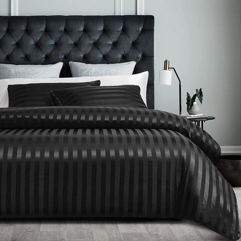 Dekbedovertrek 3-teilig, glanzend Satijn, 200 x 220 cm, 80 x 80 cm, schwarz, Satin, 3-teiliger Bettbezug