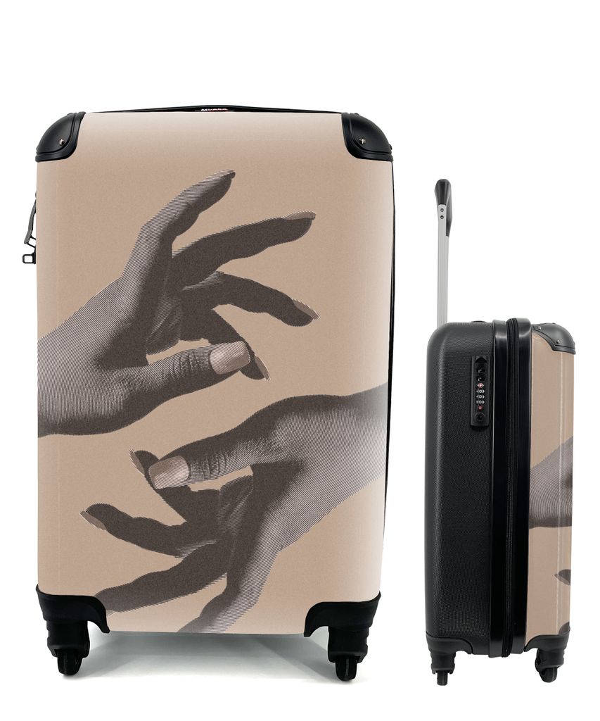 MuchoWow Koffer Handgepäck Trolley Rollkoffer Kleine Reisekoffer mit 4 Rollen - Vintage - Hand - Design - Cabin Size < 55x40x23 cm & 55x40x20 cm...