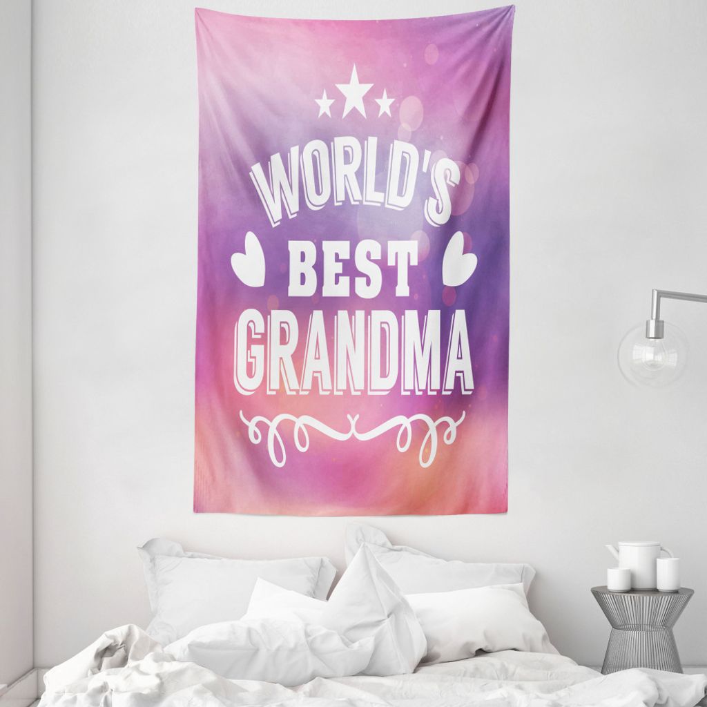 ABAKUHAUS Oma Wandteppich und Tagesdecke, Stern und Herz-Muster aus Weiches Mikrofaser Stoff Waschbar ohne Verblassen Digitaldruck, 140 x 230 cm, L...