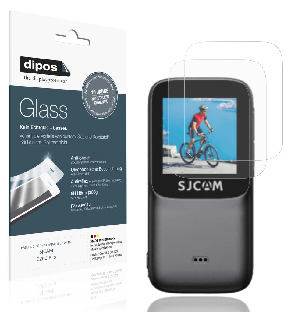 2x Schutzfolie für SJCAM C200 Pro matt - Anti-Shock 9H Folie dipos Glass Kunststoffglas