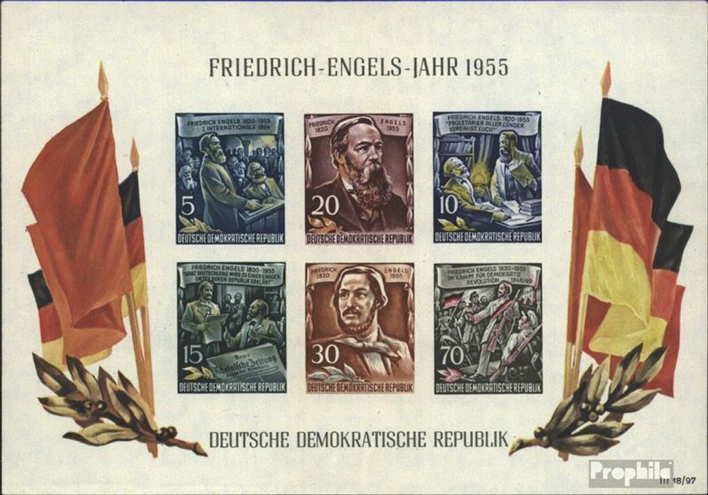 Briefmarken DDR 1955 Mi Block13 (kompl.Ausg.) gestempelt 60.Todestag von Engels / Bl.13