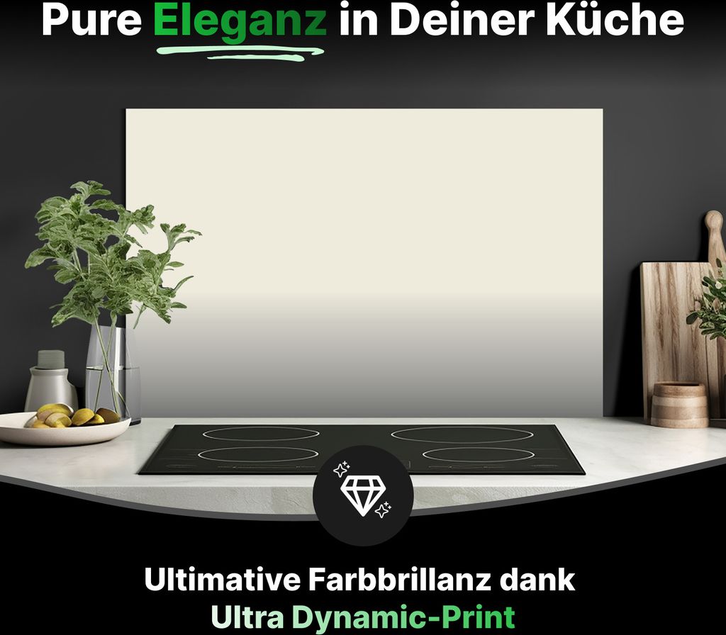 Küchenrückwand Glas 80 x 40 cm – Wandverkleidung in Uni Creme, Wandschutz und Spritzschutz für Küchenwände