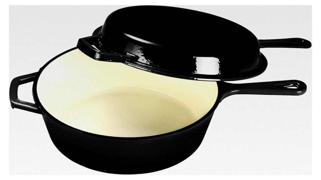 Schmortopf und Grillpfanne 2-in-1 Set, Gusseisen Bräter mit Deckel, Emaille-Beschichtung, geeignet für Backöfen, Grill, BBQ und Induktion, Schwa...