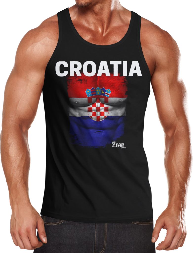 EM Tanktop Herren Fußball Kroatien Flagge Fanshirt Waschbrettbauch MoonWorks L