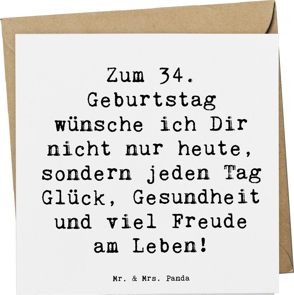 Mr. & Mrs. Panda Glückwunschkarte Spruch 34. Geburtstag - Weiß - Geschenk, Klappkarte, Grußkarte, Geschenke, Freude, Alter, faltkarte, Ideen, gu...