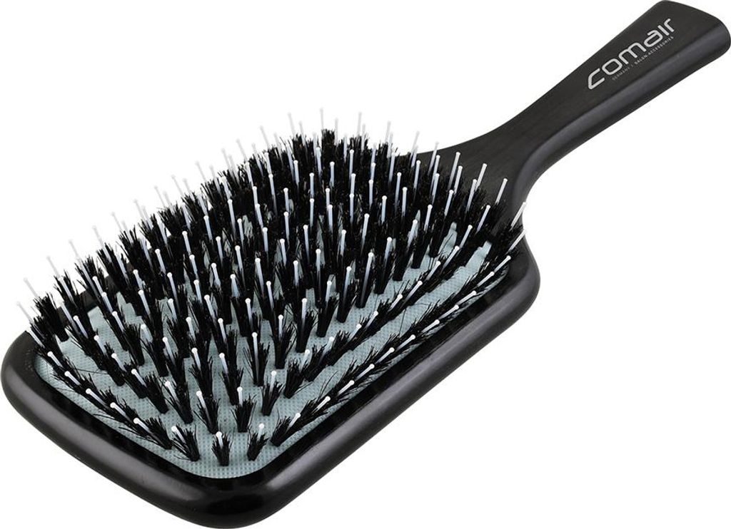 Comair Paddle Brush Azzuro sz/türkis, 13reihig, Nylonstifte & Wildschweinborste Holzbürste