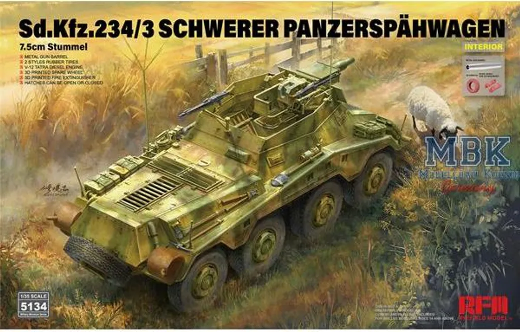 Sd.Kfz. 234/3 RFM5134 avec Intérieur Complet et Détails Photo-découpe